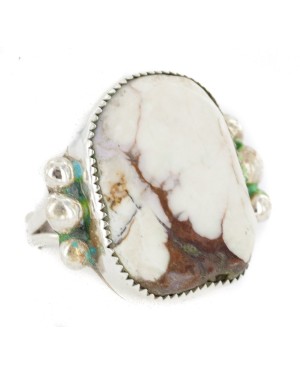 Handmade Navajo .925 Sterling Silver Certified Authentic Natural White Buffalo Native American Ring  17025-2