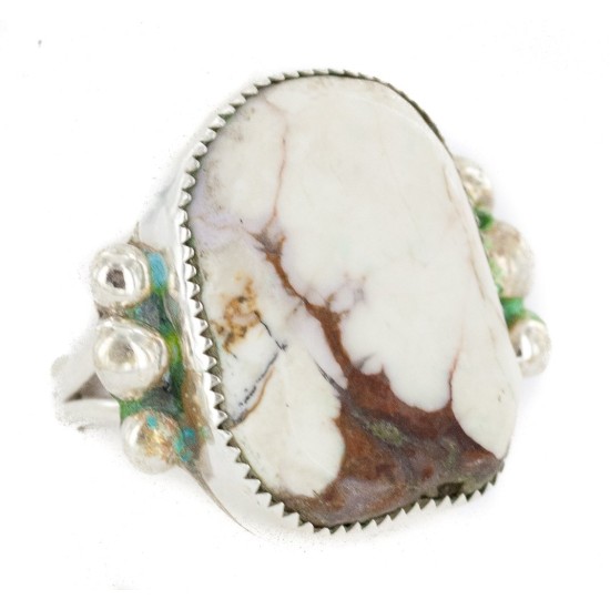Handmade Navajo .925 Sterling Silver Certified Authentic Natural White Buffalo Native American Ring 17025-2 Handmade Navajo .925 Sterling Silver Certified Authentic Natural White Buffalo Native American Ring 17025-2