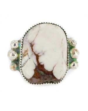 Handmade Navajo .925 Sterling Silver Certified Authentic Natural White Buffalo Native American Ring 17025-2 Handmade Navajo .925 Sterling Silver Certified Authentic Natural White Buffalo Native American Ring 17025-2