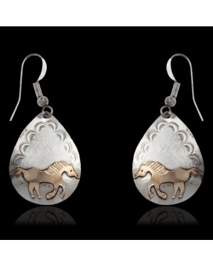 12kt Gold Filled and .925 Sterling Silver Horse and Mountain Handmade Certified Authentic Navajo Dangle Native American Earrings 24465 12kt Gold Filled and .925 Sterling Silver Horse and Mountain Handmade Certified Authentic Navajo Dangle Native American Earrings 24465