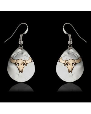 12kt Gold Filled and .925 Sterling Silver Bull Skull and Sun Handmade Certified Authentic Navajo Native American Dangle Earrings 24468 12kt Gold Filled and .925 Sterling Silver Bull Skull and Sun Handmade Certified Authentic Navajo Native American Dangle Earrings 24468