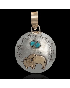 Buffalo 12kt Gold Filled and .925 Sterling Silver Certified Authentic Handmade Navajo Native American Natural Turquoise Pendant 24530 Buffalo 12kt Gold Filled and .925 Sterling Silver Certified Authentic Handmade Navajo Native American Natural Turquoise Pendant 24530