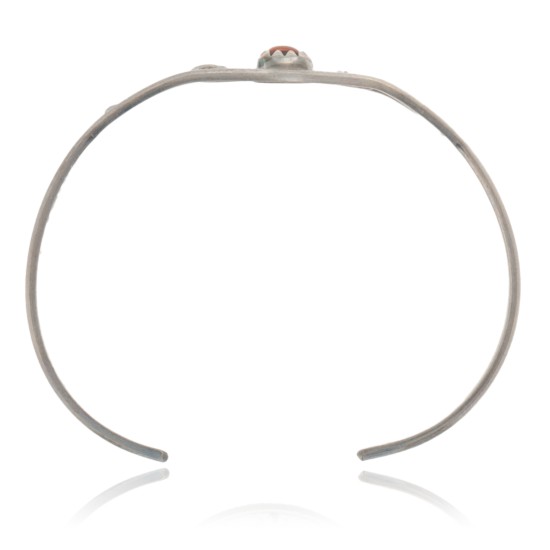 Delicate Handmade Certified Authentic Navajo .925 Sterling Silver Coral Native American Cuff Bracelet 12947-9 Delicate Handmade Certified Authentic Navajo .925 Sterling Silver Coral Native American Cuff Bracelet 12947-9