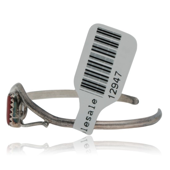 Delicate Handmade Certified Authentic Navajo .925 Sterling Silver Coral Native American Cuff Bracelet 12947-9 Delicate Handmade Certified Authentic Navajo .925 Sterling Silver Coral Native American Cuff Bracelet 12947-9
