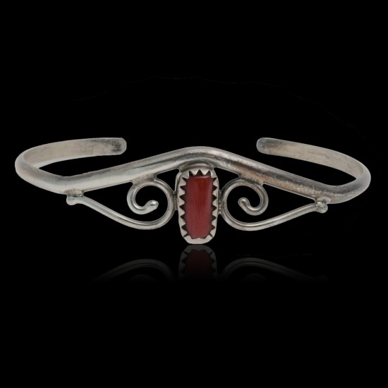 Delicate Handmade Certified Authentic Navajo .925 Sterling Silver Coral Native American Cuff Bracelet 12947-9 Delicate Handmade Certified Authentic Navajo .925 Sterling Silver Coral Native American Cuff Bracelet 12947-9