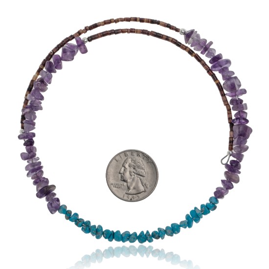 Natural Turquoise and Amethyst Certified Authentic Navajo Native American Adjustable Choker Wrap Necklace Chain 25584 Natural Turquoise and Amethyst Certified Authentic Navajo Native American Adjustable Choker Wrap Necklace Chain 25584