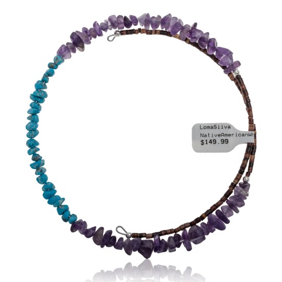 Natural Turquoise and Amethyst Certified Authentic Navajo Native American Adjustable Choker Wrap Necklace Chain 25584 Natural Turquoise and Amethyst Certified Authentic Navajo Native American Adjustable Choker Wrap Necklace Chain 25584