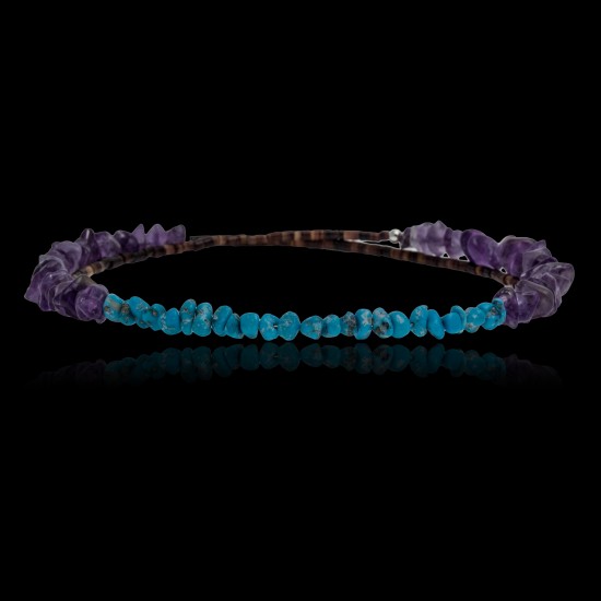 Natural Turquoise and Amethyst Certified Authentic Navajo Native American Adjustable Choker Wrap Necklace Chain 25584 Natural Turquoise and Amethyst Certified Authentic Navajo Native American Adjustable Choker Wrap Necklace Chain 25584
