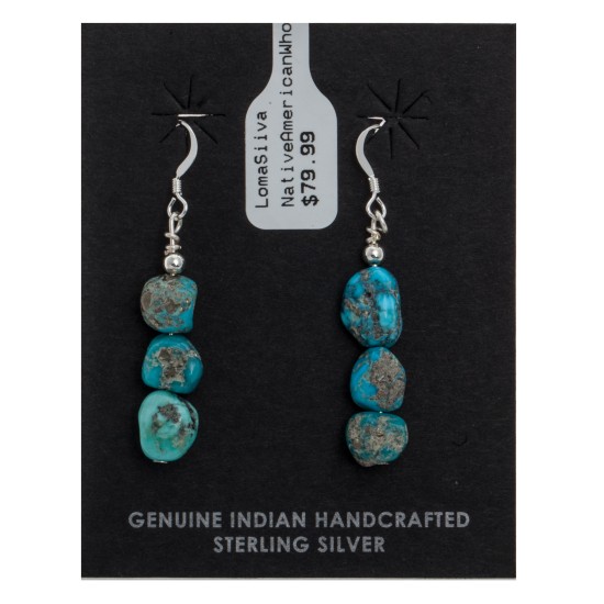 Natural Turquoise .925 Sterling Silver Hooks Certified Authentic Navajo Native American Dangle Hook Earrings 27276 Natural Turquoise .925 Sterling Silver Hooks Certified Authentic Navajo Native American Dangle Hook Earrings 27276