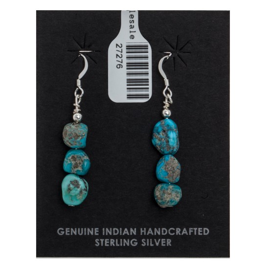 Natural Turquoise .925 Sterling Silver Hooks Certified Authentic Navajo Native American Dangle Hook Earrings 27276 Natural Turquoise .925 Sterling Silver Hooks Certified Authentic Navajo Native American Dangle Hook Earrings 27276