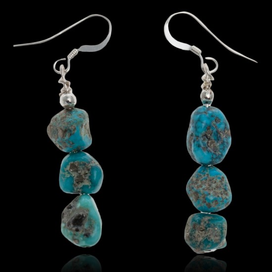 Natural Turquoise .925 Sterling Silver Hooks Certified Authentic Navajo Native American Dangle Hook Earrings 27276 Natural Turquoise .925 Sterling Silver Hooks Certified Authentic Navajo Native American Dangle Hook Earrings 27276