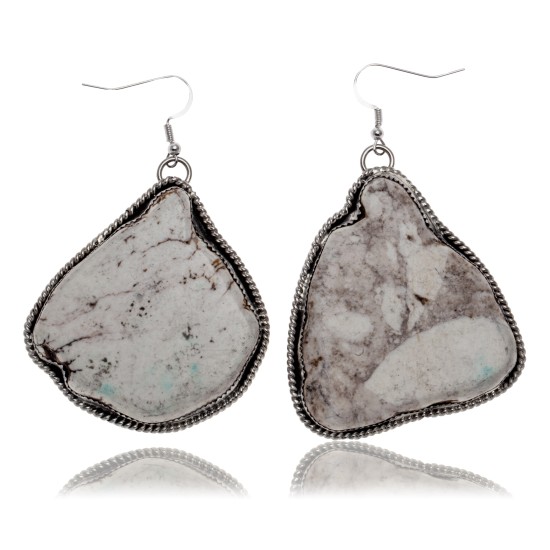 Huge White Howlite .925 Sterling Silver Certified Authentic Navajo Native American Dangle Earrings 27280 Huge White Howlite .925 Sterling Silver Certified Authentic Navajo Native American Dangle Earrings 27280