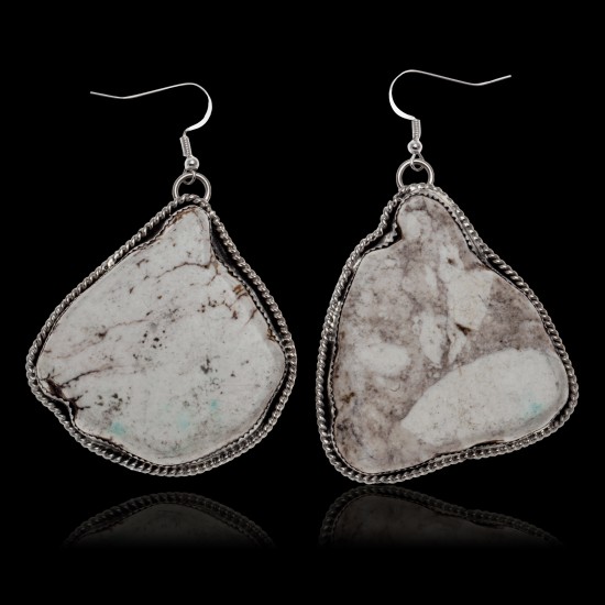 Huge White Howlite .925 Sterling Silver Certified Authentic Navajo Native American Dangle Earrings 27280 Huge White Howlite .925 Sterling Silver Certified Authentic Navajo Native American Dangle Earrings 27280