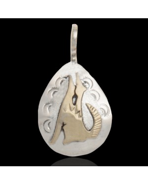 Delicate 12kt Gold Filled and .925 Sterling Silver Coyote Handmade Certified Authentic Navajo Native American Pendant 24470 Delicate 12kt Gold Filled and .925 Sterling Silver Coyote Handmade Certified Authentic Navajo Native American Pendant 24470