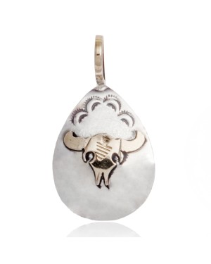 12kt Gold Filled and .925 Sterling Silver Bull Skull Handmade Navajo Pendant NB151219024528