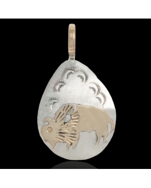 12kt Gold Filled and .925 Sterling Silver Buffalo Handmade Certified Authentic Navajo Native American Delicate Pendant 24529 12kt Gold Filled and .925 Sterling Silver Buffalo Handmade Certified Authentic Navajo Native American Delicate Pendant 24529