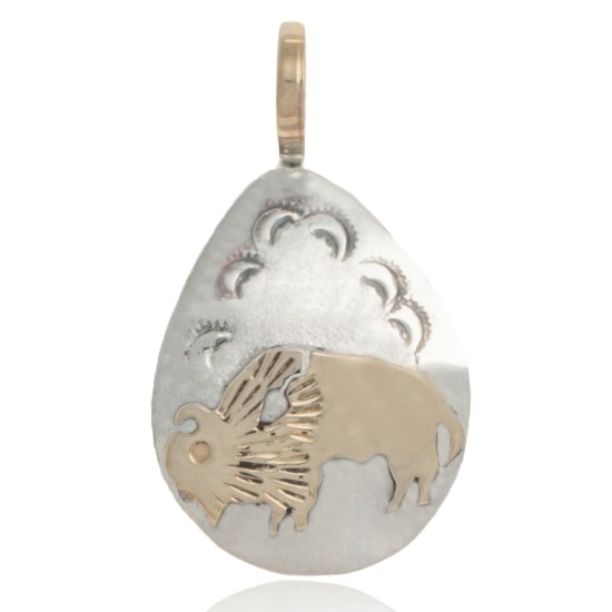 12kt Gold Filled and .925 Sterling Silver Buffalo Handmade Certified Authentic Navajo Native American Delicate Pendant 24529 12kt Gold Filled and .925 Sterling Silver Buffalo Handmade Certified Authentic Navajo Native American Delicate Pendant 24529