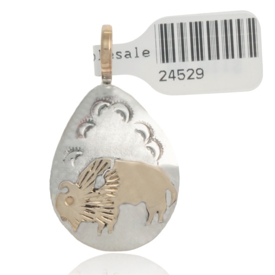 12kt Gold Filled and .925 Sterling Silver Buffalo Handmade Certified Authentic Navajo Native American Delicate Pendant 24529 12kt Gold Filled and .925 Sterling Silver Buffalo Handmade Certified Authentic Navajo Native American Delicate Pendant 24529
