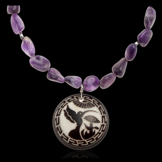 Hummingbird .925 Sterling Silver Certified Authentic Navajo Native American Natural Amethyst Necklace 25519 Hummingbird .925 Sterling Silver Certified Authentic Navajo Native American Natural Amethyst Necklace 25519
