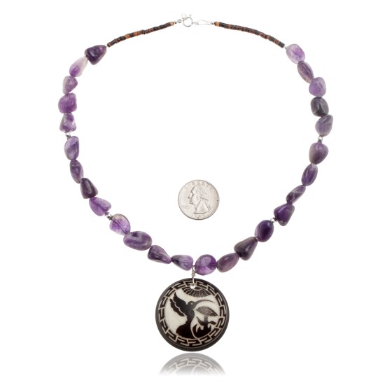 Hummingbird .925 Sterling Silver Certified Authentic Navajo Native American Natural Amethyst Necklace 25519 Hummingbird .925 Sterling Silver Certified Authentic Navajo Native American Natural Amethyst Necklace 25519