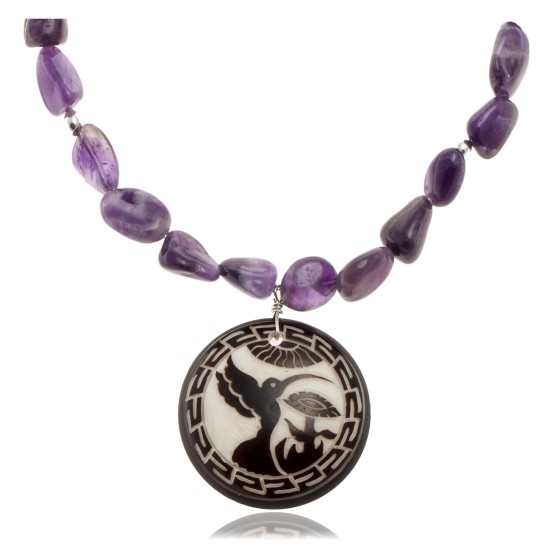 Hummingbird .925 Sterling Silver Certified Authentic Navajo Native American Natural Amethyst Necklace 25519 Hummingbird .925 Sterling Silver Certified Authentic Navajo Native American Natural Amethyst Necklace 25519