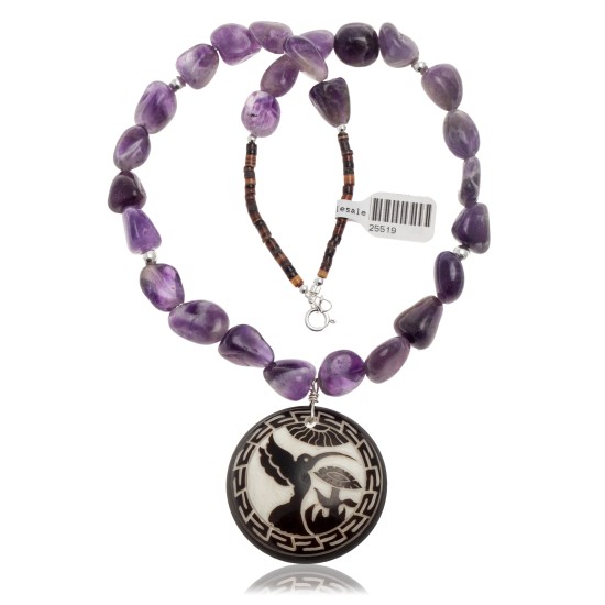 Hummingbird .925 Sterling Silver Certified Authentic Navajo Native American Natural Amethyst Necklace 25519 Hummingbird .925 Sterling Silver Certified Authentic Navajo Native American Natural Amethyst Necklace 25519