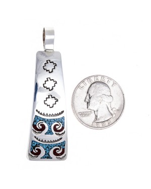 Thunderbird .925 Starling Silver Certified Authentic Handmade Navajo Native American Natural Turquoise Coral Pendent 24541-5 Thunderbird .925 Starling Silver Certified Authentic Handmade Navajo Native American Natural Turquoise Coral Pendent 24541-5