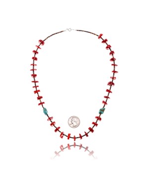 Coral .925 Sterling Silver Certified Authentic Navajo Native American Necklace 16074 Coral .925 Sterling Silver Certified Authentic Navajo Native American Necklace 16074