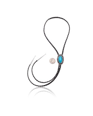 .925 Sterling Silver Certified Authentic Handmade Navajo Native American Natural Turquoise Bolo Tie 24383 .925 Sterling Silver Certified Authentic Handmade Navajo Native American Natural Turquoise Bolo Tie 24383