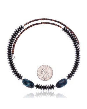 Natural Turquoise and Hematite Certified Authentic Navajo Native American Adjustable Choker Wrap Necklace and Chain 25560 Natural Turquoise and Hematite Certified Authentic Navajo Native American Adjustable Choker Wrap Necklace and Chain 25560