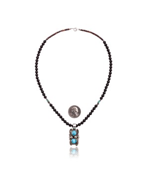 .925 Sterling Silver Certified Authentic Handmade Navajo Native American Natural Turquoise and Black Onyx Necklace & Pendant 390656330890 .925 Sterling Silver Certified Authentic Handmade Navajo Native American Natural Turquoise and Black Onyx Necklace & Pendant 390656330890