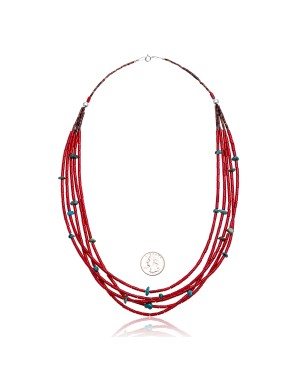 Natural Turquoise and Coral .925 Sterling Silver Certified Authentic Navajo Native American 5 Strand Necklace 390744496487 Natural Turquoise and Coral .925 Sterling Silver Certified Authentic Navajo Native American 5 Strand Necklace 390744496487