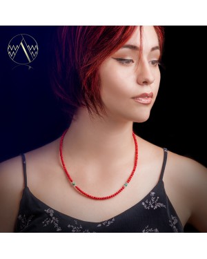 .925 Sterling Silver Certified Authentic Delicate Navajo Native American Natural Turquoise and Red Coral Chain Necklace 16039-3 .925 Sterling Silver Certified Authentic Delicate Navajo Native American Natural Turquoise and Red Coral Chain Necklace 16039-3