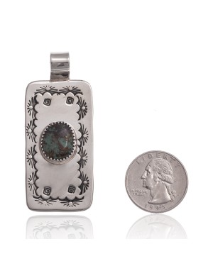 Natural Turquoise Nickel Certified Authentic Navajo Native American Handmade Pendant 12810-8 Natural Turquoise Nickel Certified Authentic Navajo Native American Handmade Pendant 12810-8