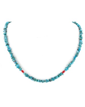 Certified Authentic Navajo .925 Sterling Silver Natural Turquoise Coral Native American Necklace 15771-81 Certified Authentic Navajo .925 Sterling Silver Natural Turquoise Coral Native American Necklace 15771-81