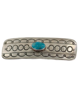 Handmade Certified Authentic Navajo Natural Turquoise Native American Nickel Hair Barrette 90001 Handmade Certified Authentic Navajo Natural Turquoise Native American Nickel Hair Barrette 90001