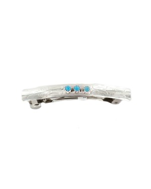 Handmade Certified Authentic Silver Navajo Natural Turquoise Native American Hair Barrette 10346-8 Handmade Certified Authentic Silver Navajo Natural Turquoise Native American Hair Barrette 10346-8