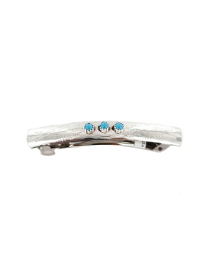Navajo Handmade Sterling Silver Natural Turquoise Hair Barrette 10346-4 Navajo Handmade Sterling Silver Natural Turquoise Hair Barrette 10346-4