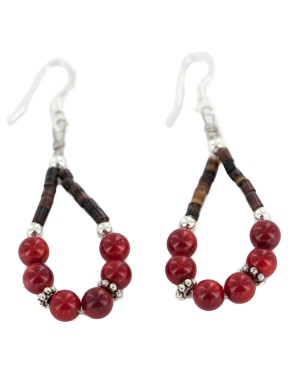 Certified Authentic .925 Sterling Silver Hooks Coral Heishi Hoop Native American Dangle Earrings 18263-38 Certified Authentic .925 Sterling Silver Hooks Coral Heishi Hoop Native American Dangle Earrings 18263-38