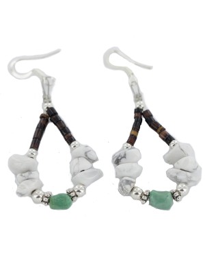 Certified Authentic .925 Sterling Silver Hooks White Howlite Heishi Hoop Native American Dangle Earrings 18263-9 Certified Authentic .925 Sterling Silver Hooks White Howlite Heishi Hoop Native American Dangle Earrings 18263-9