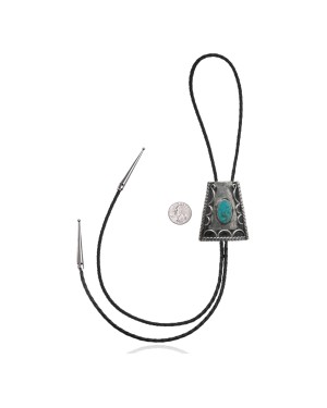 Handmade Certified Authentic Navajo .925 Sterling Silver Native American Natural Turquoise Bolo Tie 34147 Handmade Certified Authentic Navajo .925 Sterling Silver Native American Natural Turquoise Bolo Tie 34147