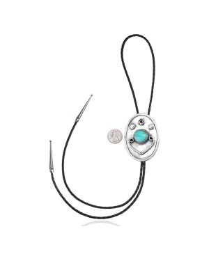 Handmade Certified Authentic Navajo .925 Sterling Silver Native American Natural Turquoise Bolo Tie 34169 Handmade Certified Authentic Navajo .925 Sterling Silver Native American Natural Turquoise Bolo Tie 34169