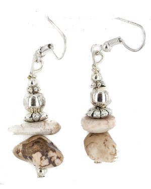 .925 Sterling Silver Hooks Certified Authentic Navajo White Howlite Native American Dangle Earrings 18257 .925 Sterling Silver Hooks Certified Authentic Navajo White Howlite Native American Dangle Earrings 18257