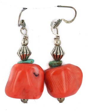 .925 Sterling Silver Hooks Certified Authentic Navajo Coral Native American Dangle Earrings 18284 .925 Sterling Silver Hooks Certified Authentic Navajo Coral Native American Dangle Earrings 18284