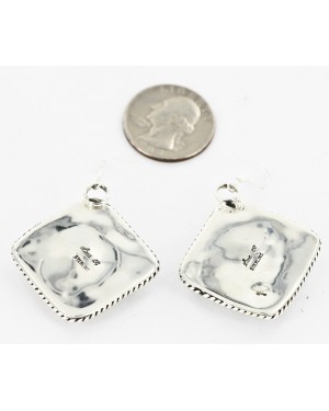 Large Certified Authentic Handmade Navajo .925 Sterling Silver Dangle Native American Earrings Natural White Buffalo 18095-1 Large Certified Authentic Handmade Navajo .925 Sterling Silver Dangle Native American Earrings Natural White Buffalo 18095-1