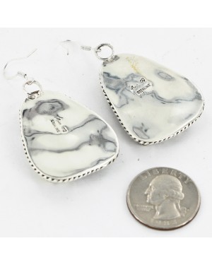 Large Certified Authentic Handmade Navajo .925 Sterling Silver Dangle Native American Earrings Natural White Buffalo 18095-2 Large Certified Authentic Handmade Navajo .925 Sterling Silver Dangle Native American Earrings Natural White Buffalo 18095-2