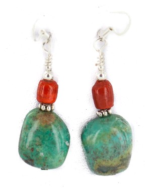 .925 Sterling Silver Hooks Certified Authentic Navajo Natural Turquoise Coral Native American Dangle Earrings 18294-10 .925 Sterling Silver Hooks Certified Authentic Navajo Natural Turquoise Coral Native American Dangle Earrings 18294-10