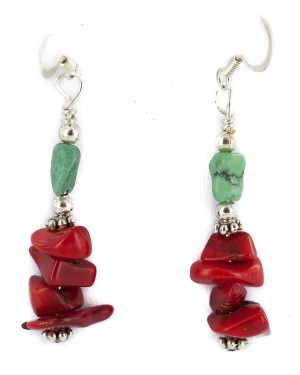 .925 Sterling Silver Hooks Certified Authentic Navajo Natural Turquoise Coral Native American Dangle Earrings 18294-13 .925 Sterling Silver Hooks Certified Authentic Navajo Natural Turquoise Coral Native American Dangle Earrings 18294-13