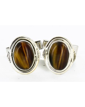 Handmade Certified Authentic Navajo .925 Sterling Silver Natural Tigers Eye Native American Cuff Links 19109-2 Handmade Certified Authentic Navajo .925 Sterling Silver Natural Tigers Eye Native American Cuff Links 19109-2