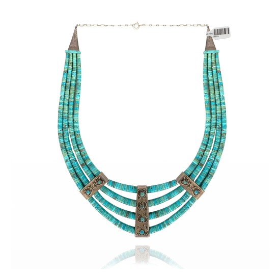 .925 Sterling Silver Certified Authentic Navajo Native American 3 strand Magnesite Necklace 35133 .925 Sterling Silver Certified Authentic Navajo Native American 3 strand Magnesite Necklace 35133